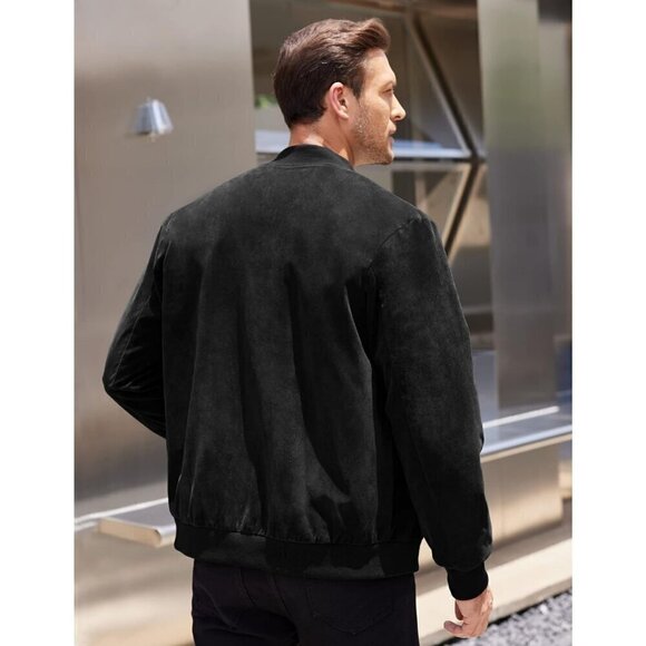 ❤️ Men's Casual Varsity Jacket Vintage Lightweight Faux Suede Bomber  Jackets - Picture 4 of 6